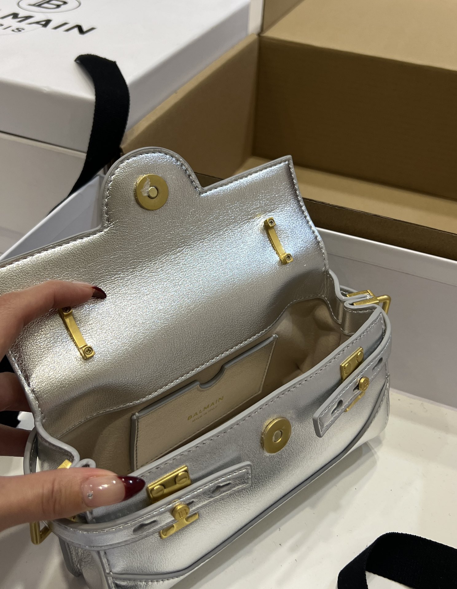 Balmain Silver B-Buzz 19 Baguette Bag in Metallic