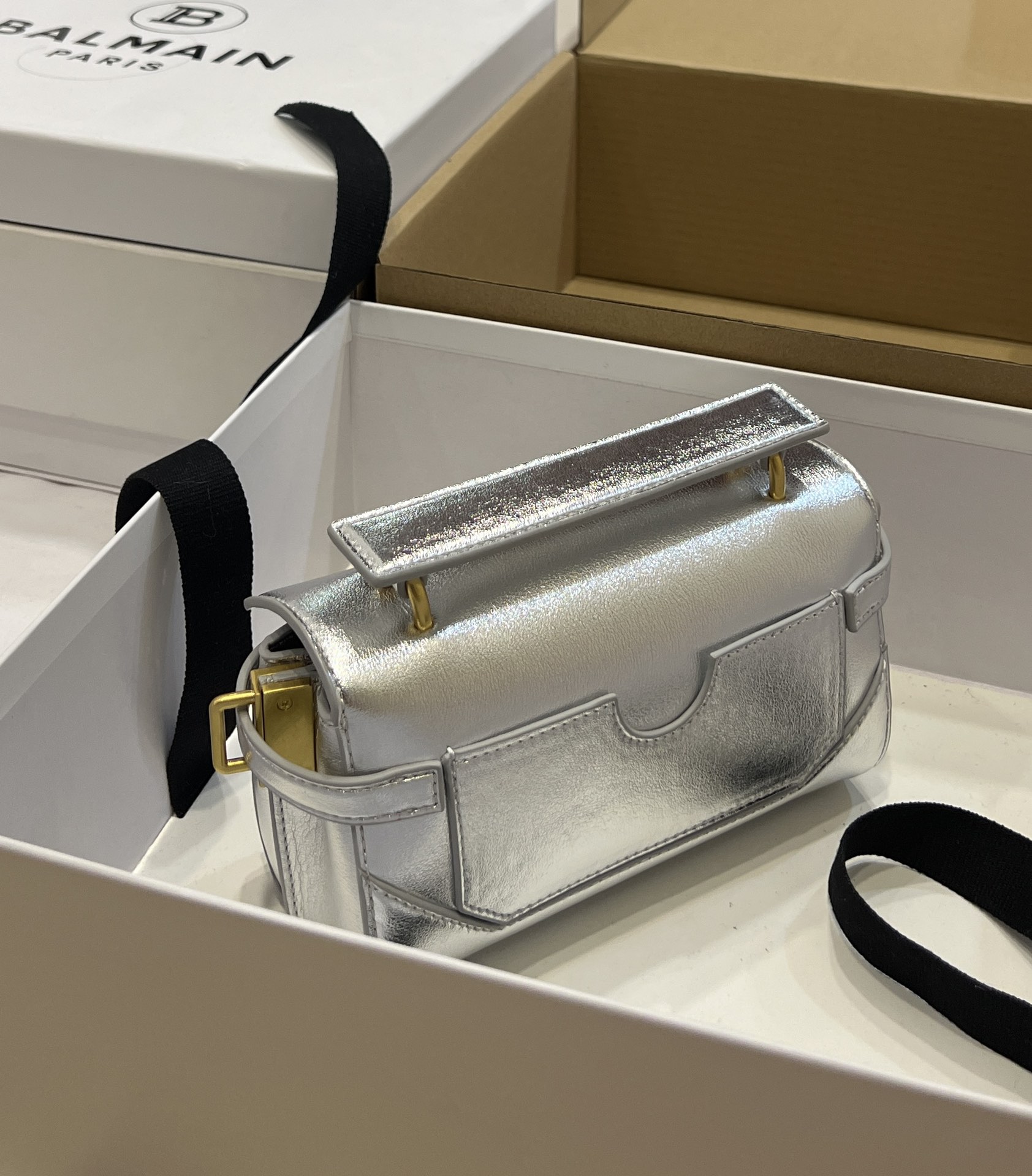 Balmain Silver B-Buzz 19 Baguette Bag in Metallic