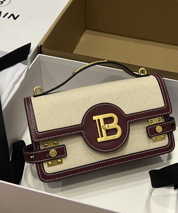 Balmain Beige & Brown B-Buzz 24 Canvas & Leather Bag |