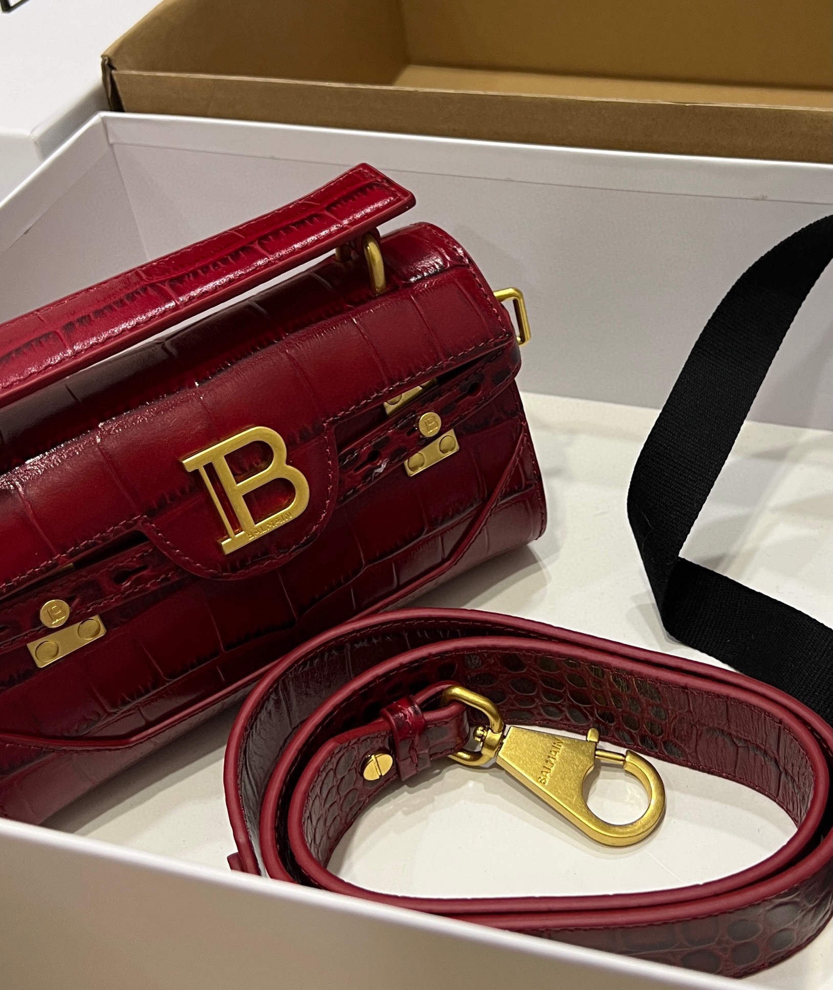 Balmain red Croc Embossed Mini Bag
