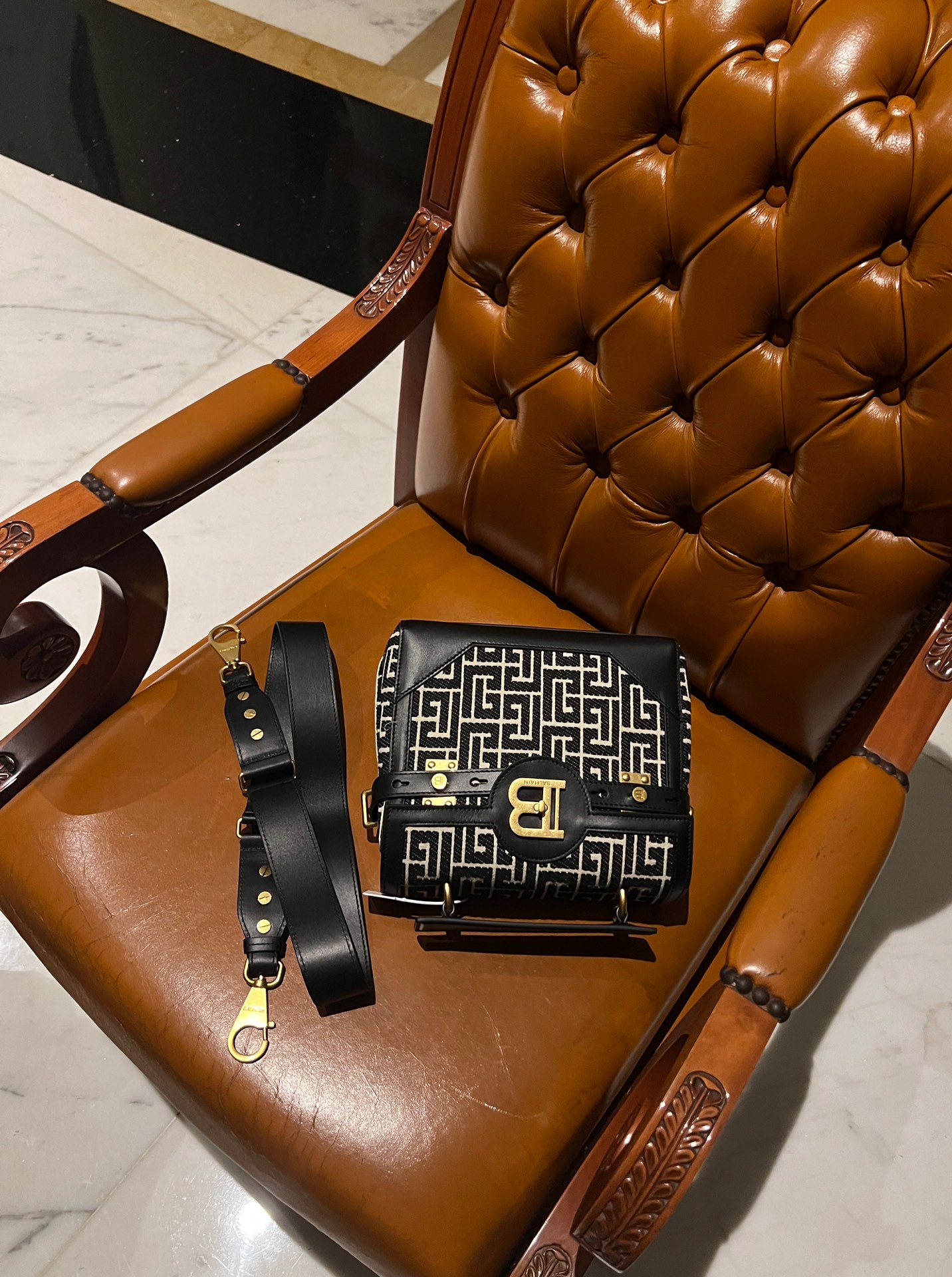 Balmain B-Buzz 23 bag in jacquard and leather black black - Women |
