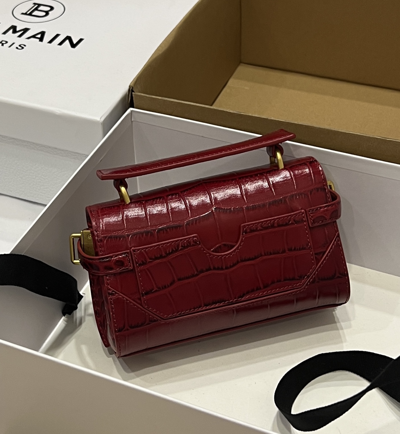 Balmain red Croc Embossed Mini Bag