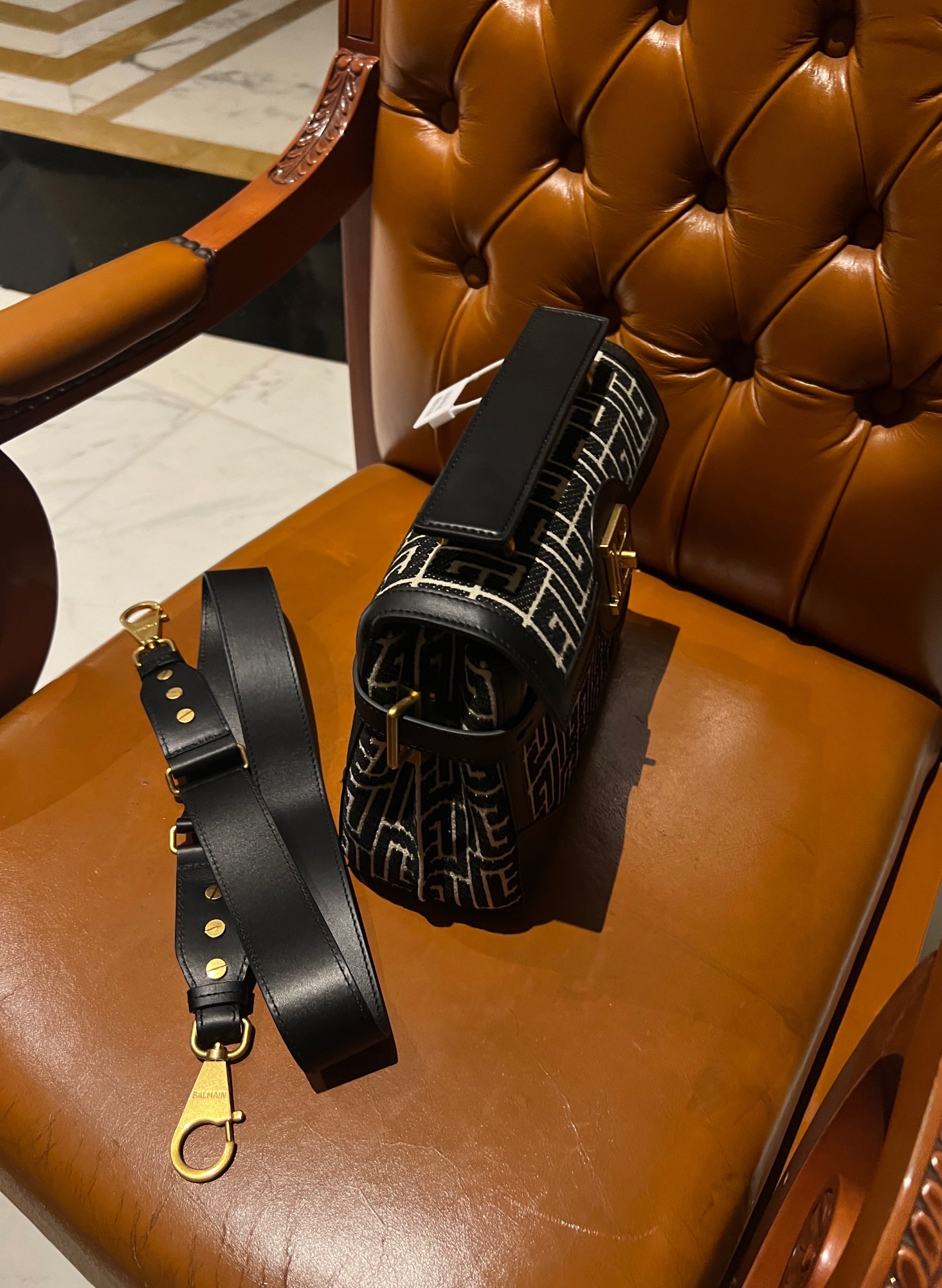 Balmain B-Buzz 23 bag in jacquard and leather black black - Women |