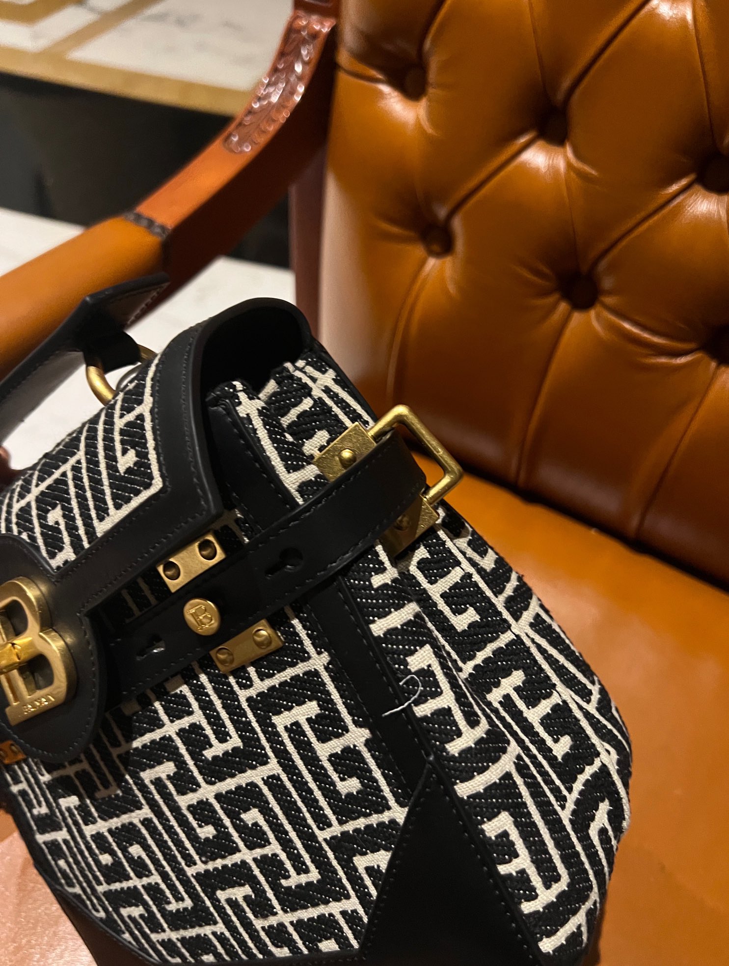 Balmain B-Buzz 23 bag in jacquard and leather black black - Women |