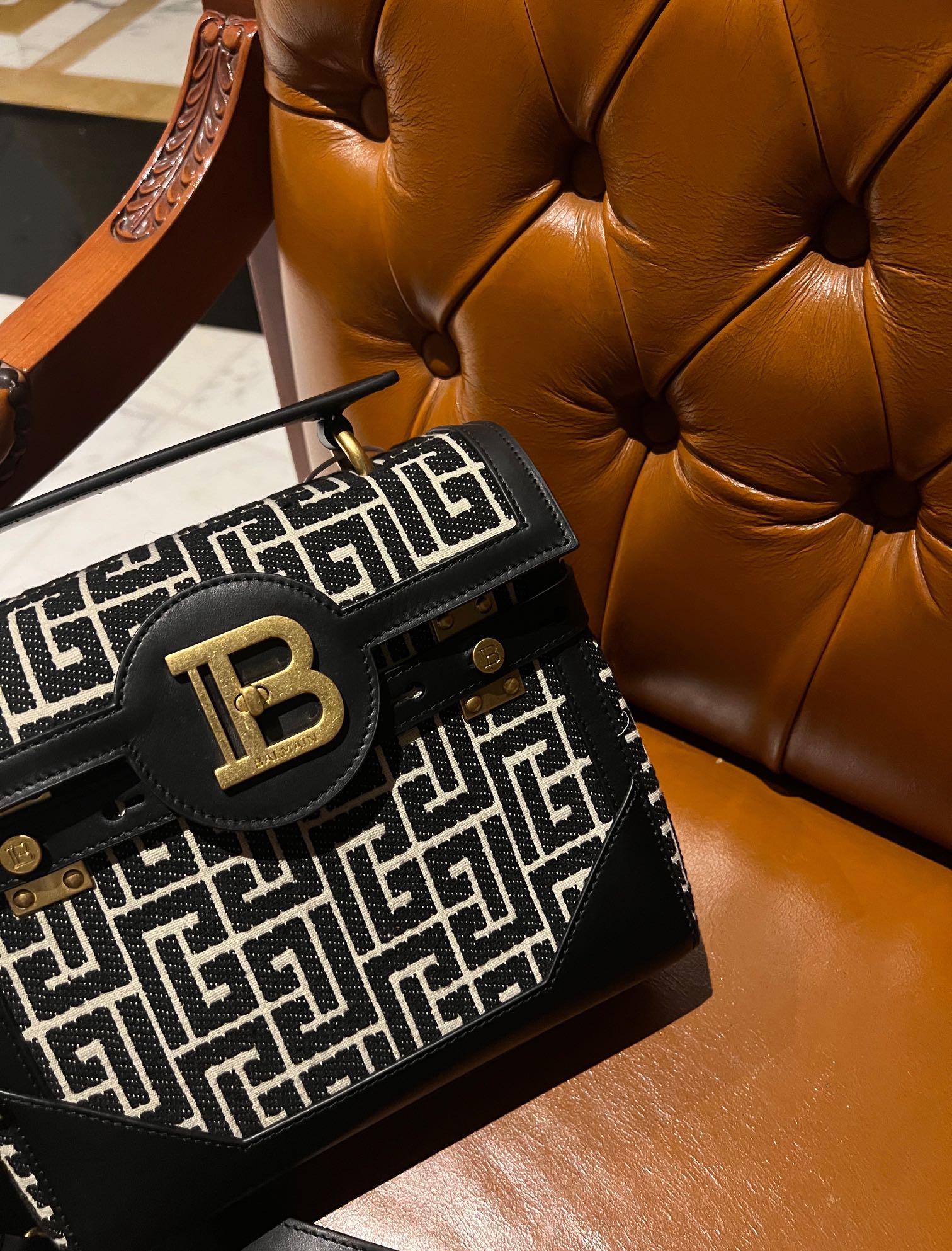 Balmain B-Buzz 23 bag in jacquard and leather black black - Women |