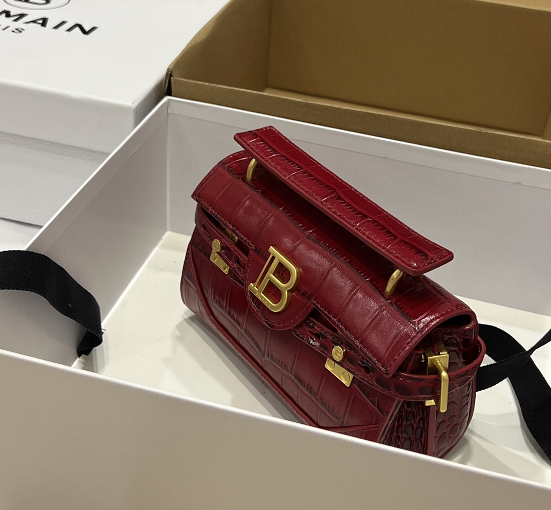Balmain red Croc Embossed Mini Bag