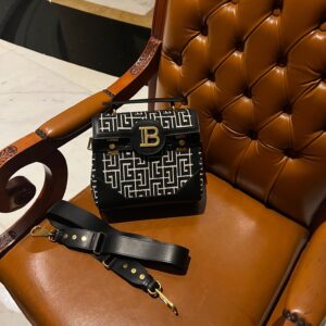 Balmain B-Buzz 23 bag in jacquard and leather black black – Women |