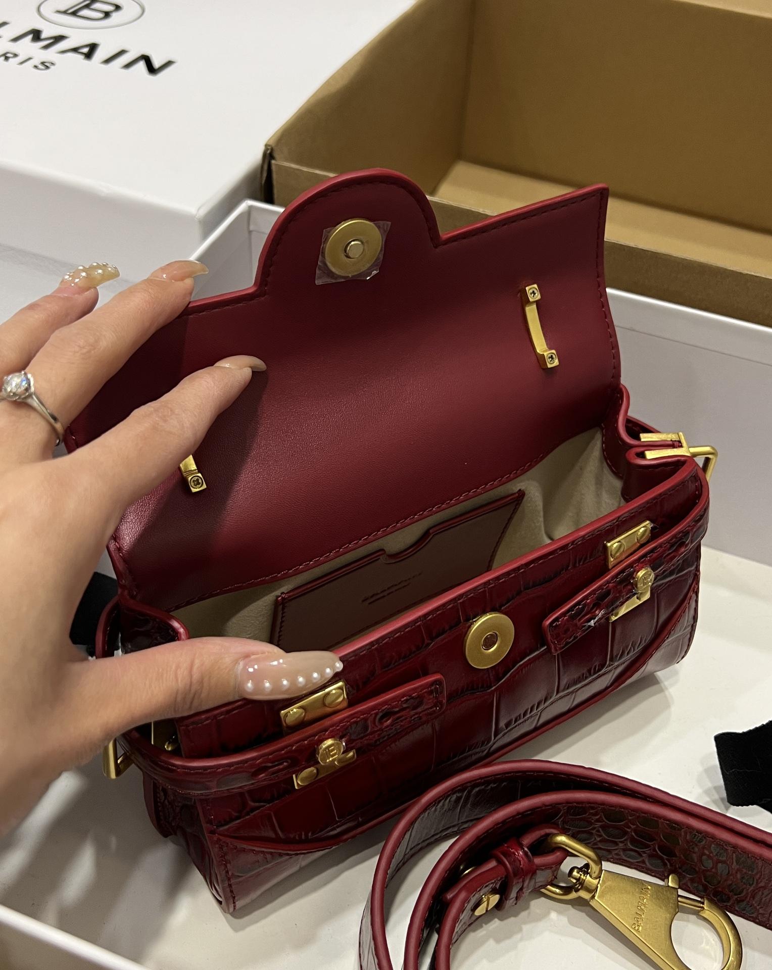 Balmain red Croc Embossed Mini Bag