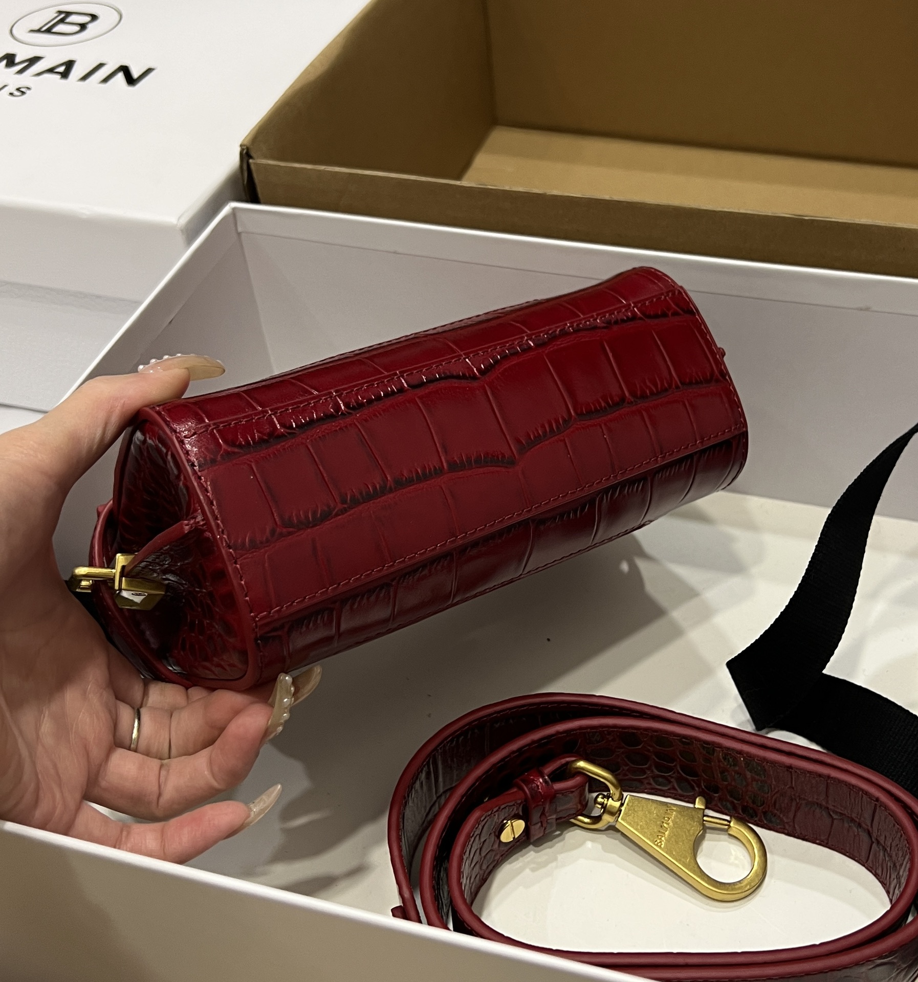 Balmain red Croc Embossed Mini Bag