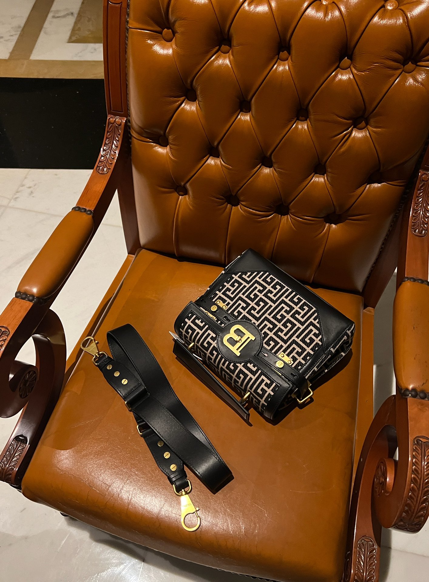 Balmain B-Buzz 23 bag in jacquard and leather black black - Women