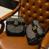 Balmain B-Buzz 23 bag in jacquard and leather black black - Women