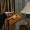 Balmain brown B-Buzz 19 Baguette Bag in Croc-embossed Leather For W