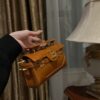 Balmain brown B-Buzz 19 Baguette Bag in Croc-embossed Leather For W