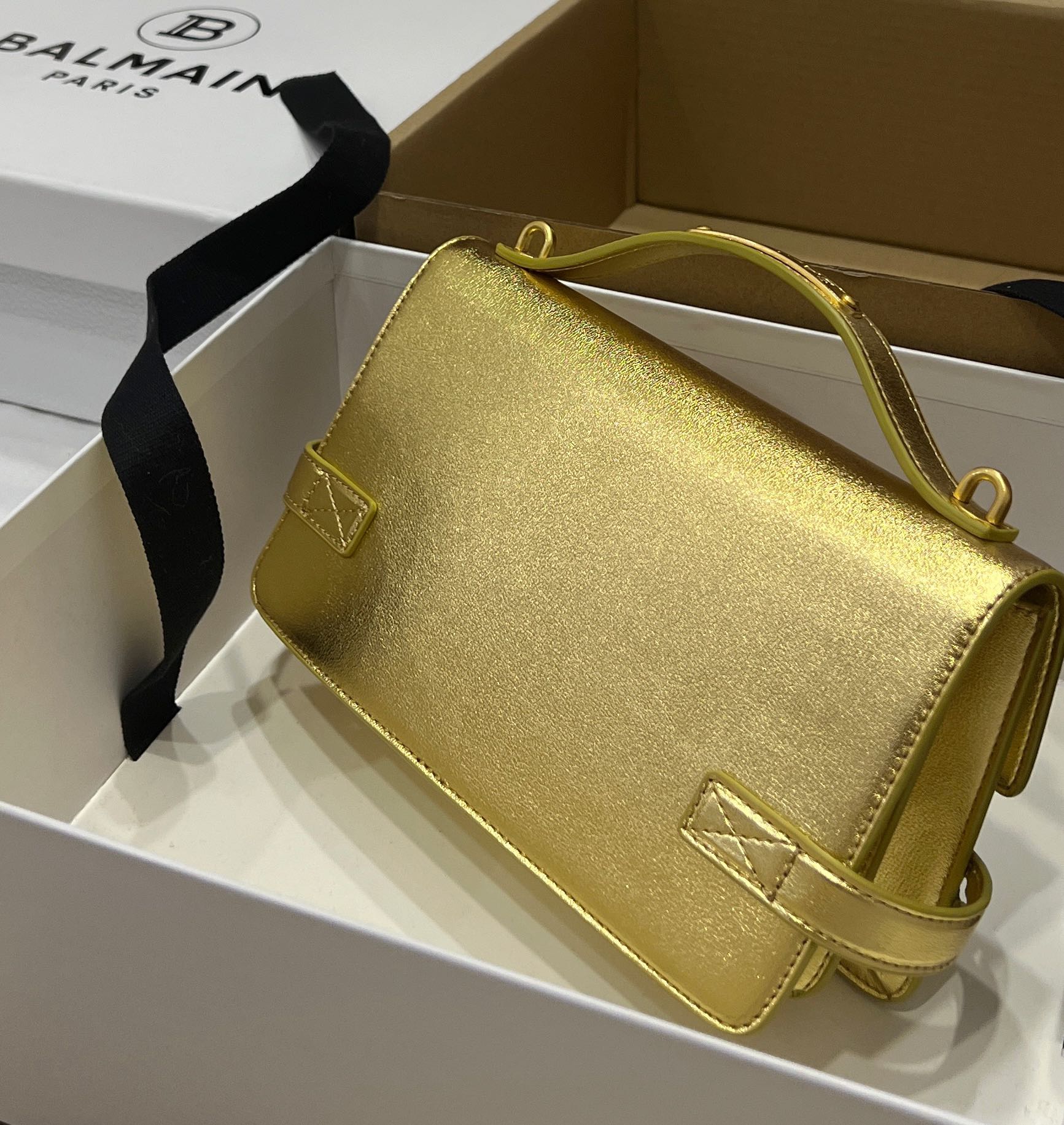 Buy Balmain Gold B-Buzz 24 Shoulder Bag in Leather For