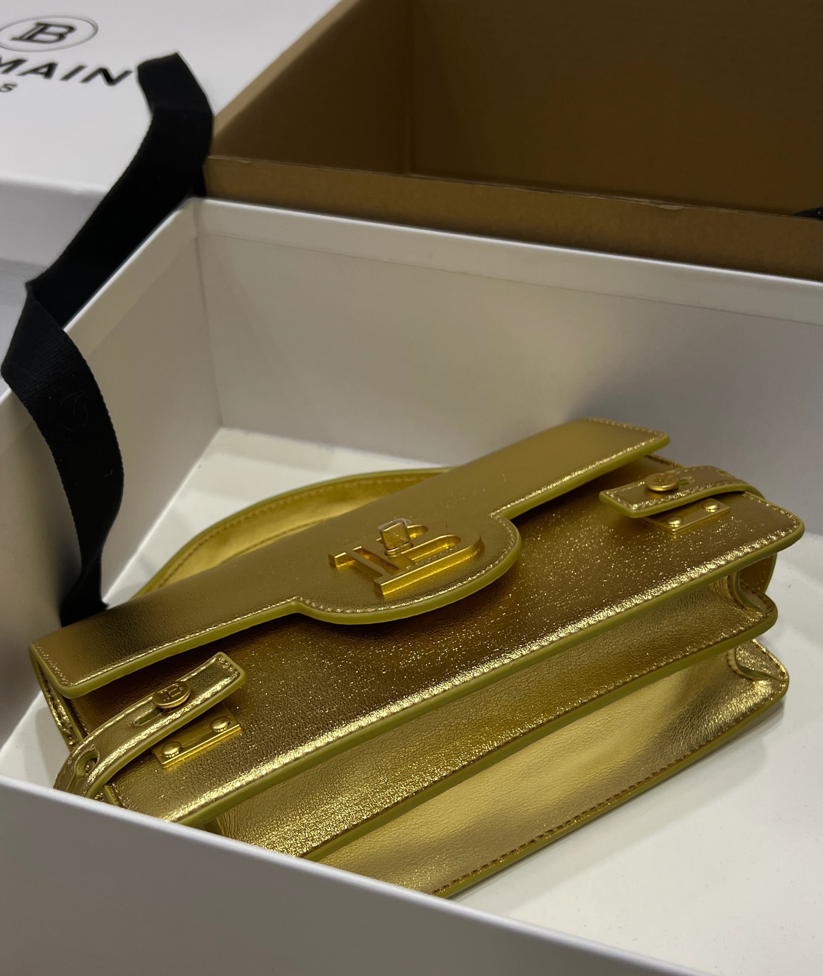 Buy Balmain Gold B-Buzz 24 Shoulder Bag in Leather For