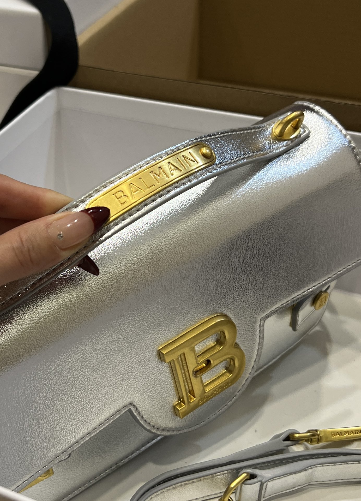 Balmain logo-plaque Leather Shoulder Bag in silver BALMAIN  0139