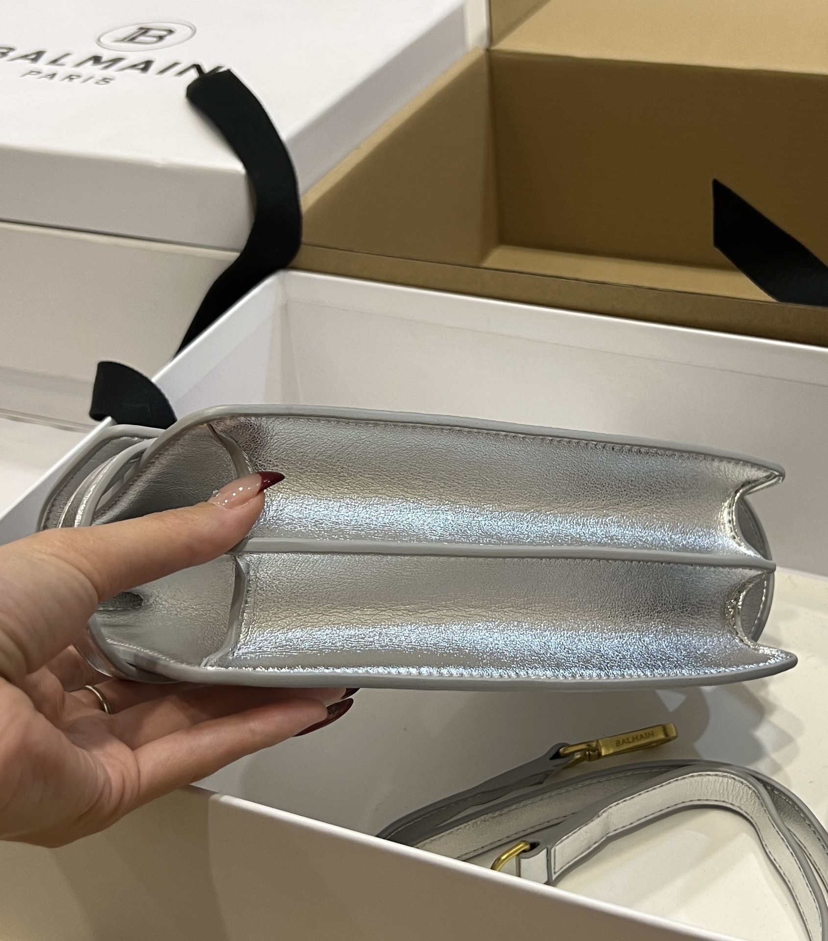 Balmain logo-plaque Leather Shoulder Bag in silver BALMAIN  0139