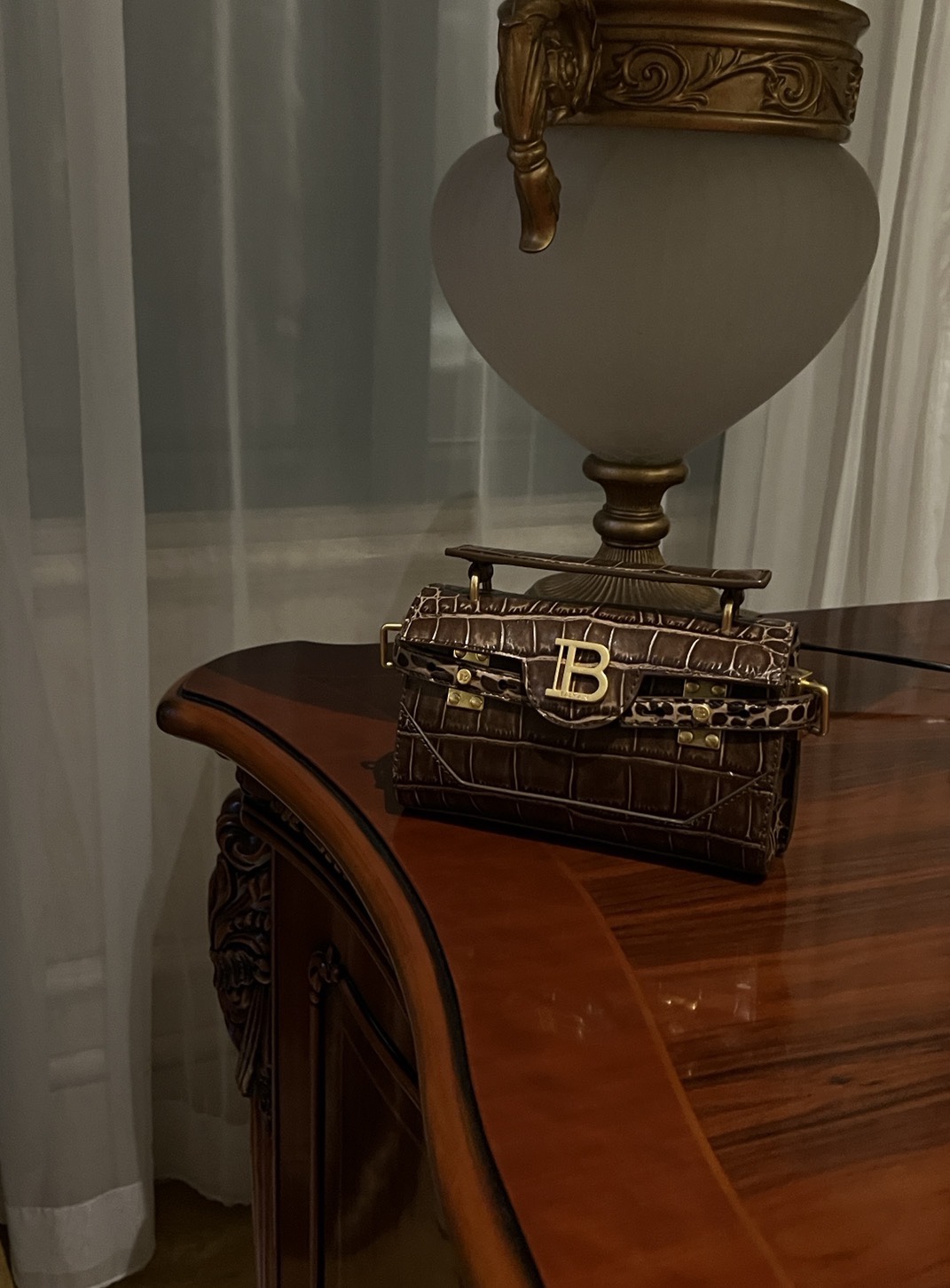 Balmain Brown Croc B-Buzz 19 Baguette Bag Balmain