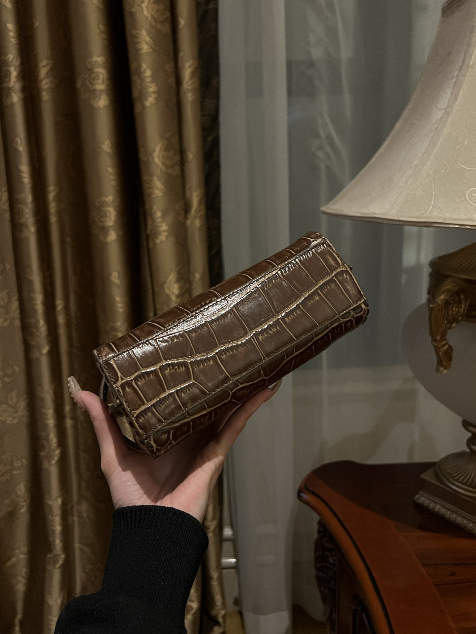 Balmain Brown Croc B-Buzz 19 Baguette Bag Balmain