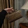 Balmain Brown Croc B-Buzz 19 Baguette Bag Balmain
