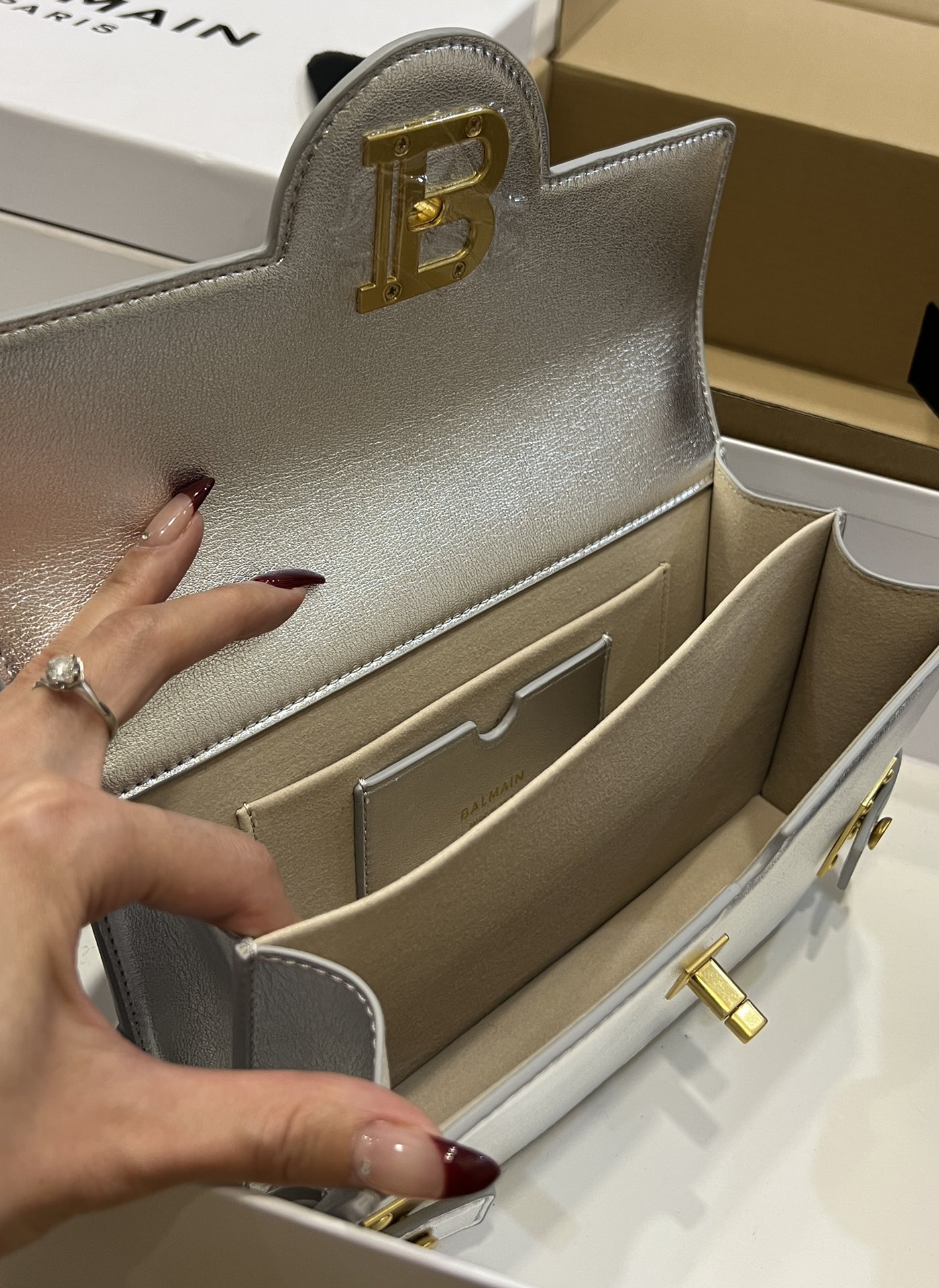 Balmain logo-plaque Leather Shoulder Bag in silver BALMAIN  0139