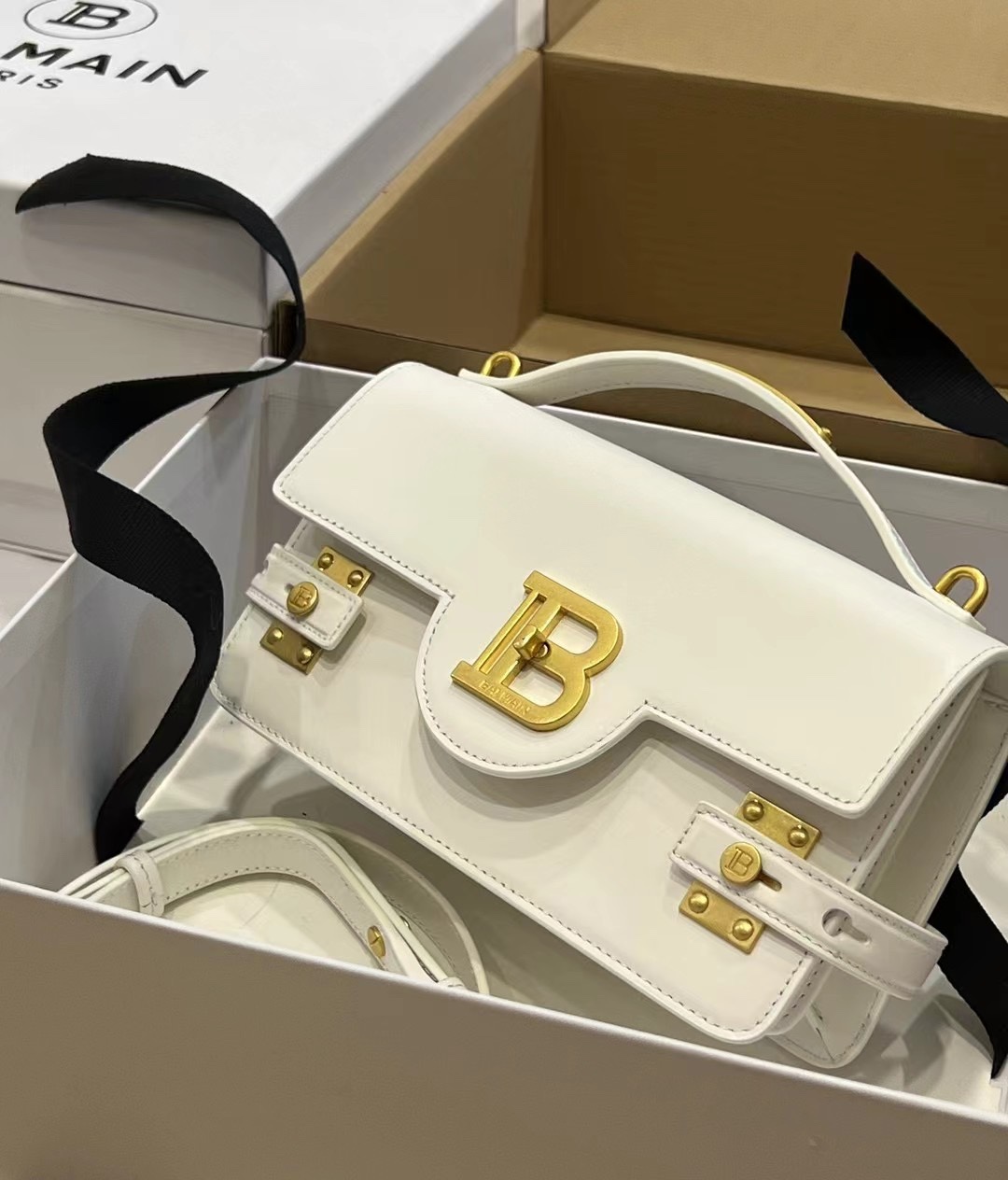 Balmain B-Buzz 24 Leather Tote Bag | White | BALMAIN  0159