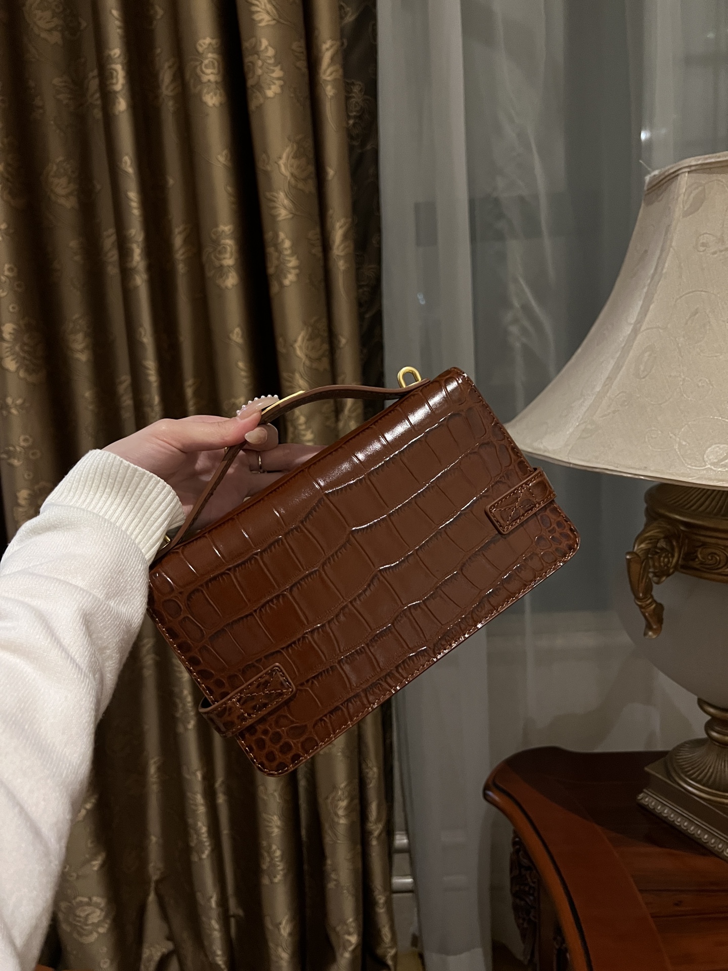 Balmain B-Buzz 24 monogrammed grained leather bag red brown