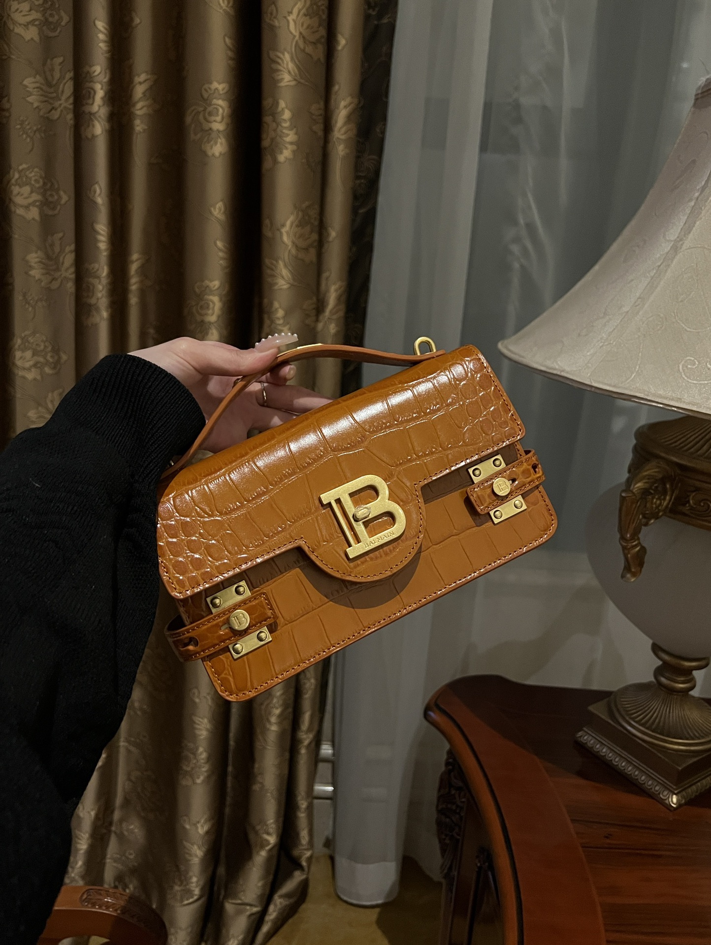Balmain Bags Balmain Brown Croc Embossed Mini Bag