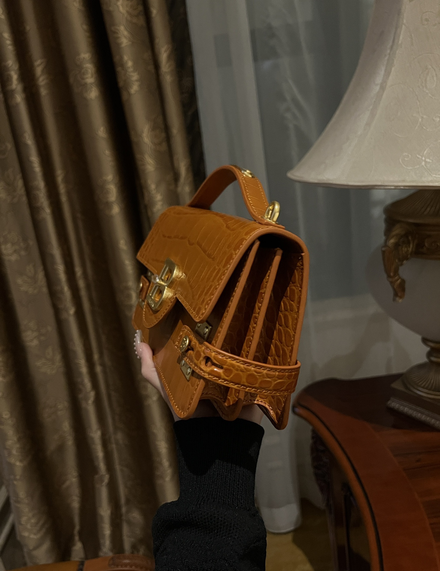 Balmain Bags Balmain Brown Croc Embossed Mini Bag