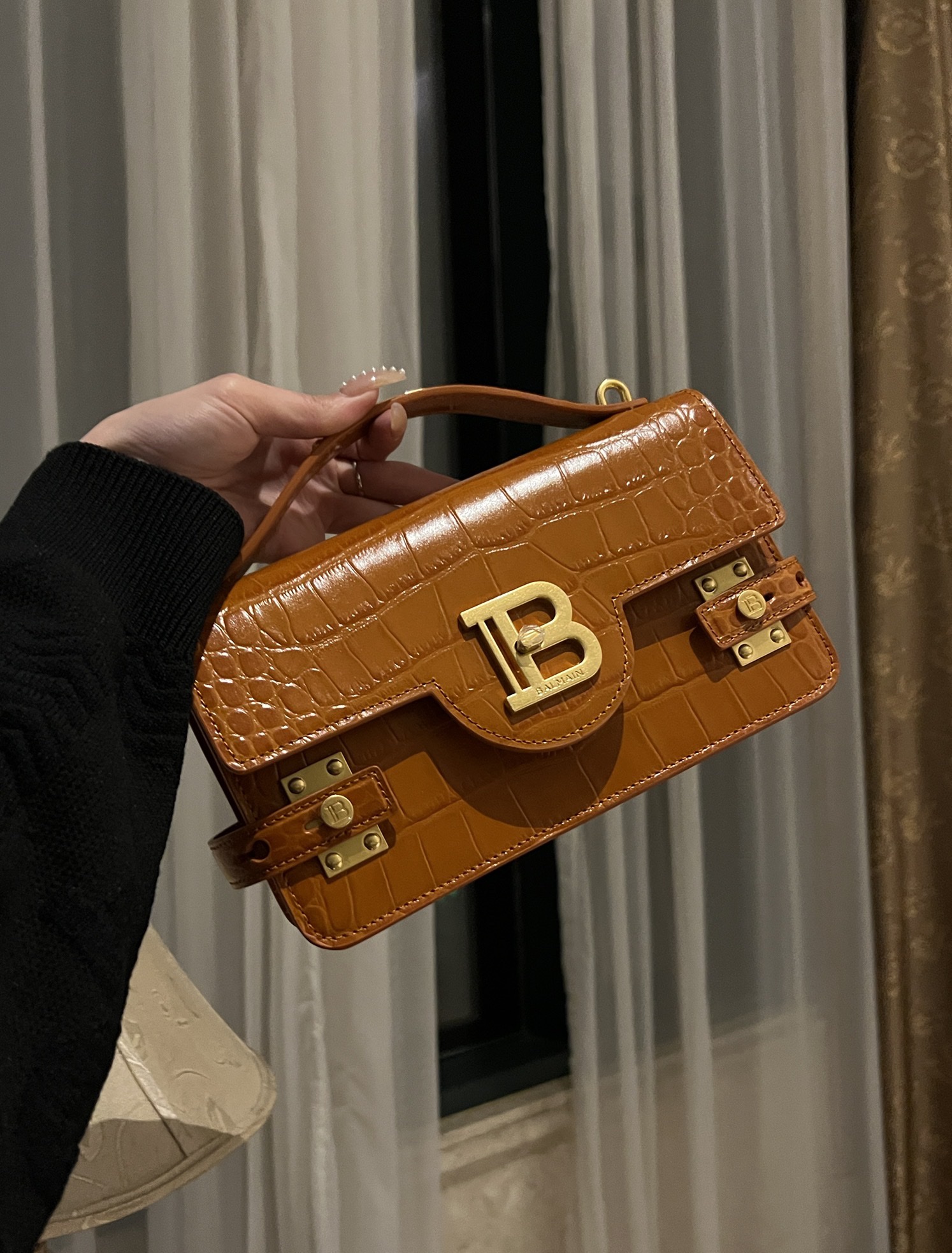 Balmain Bags Balmain Brown Croc Embossed Mini Bag