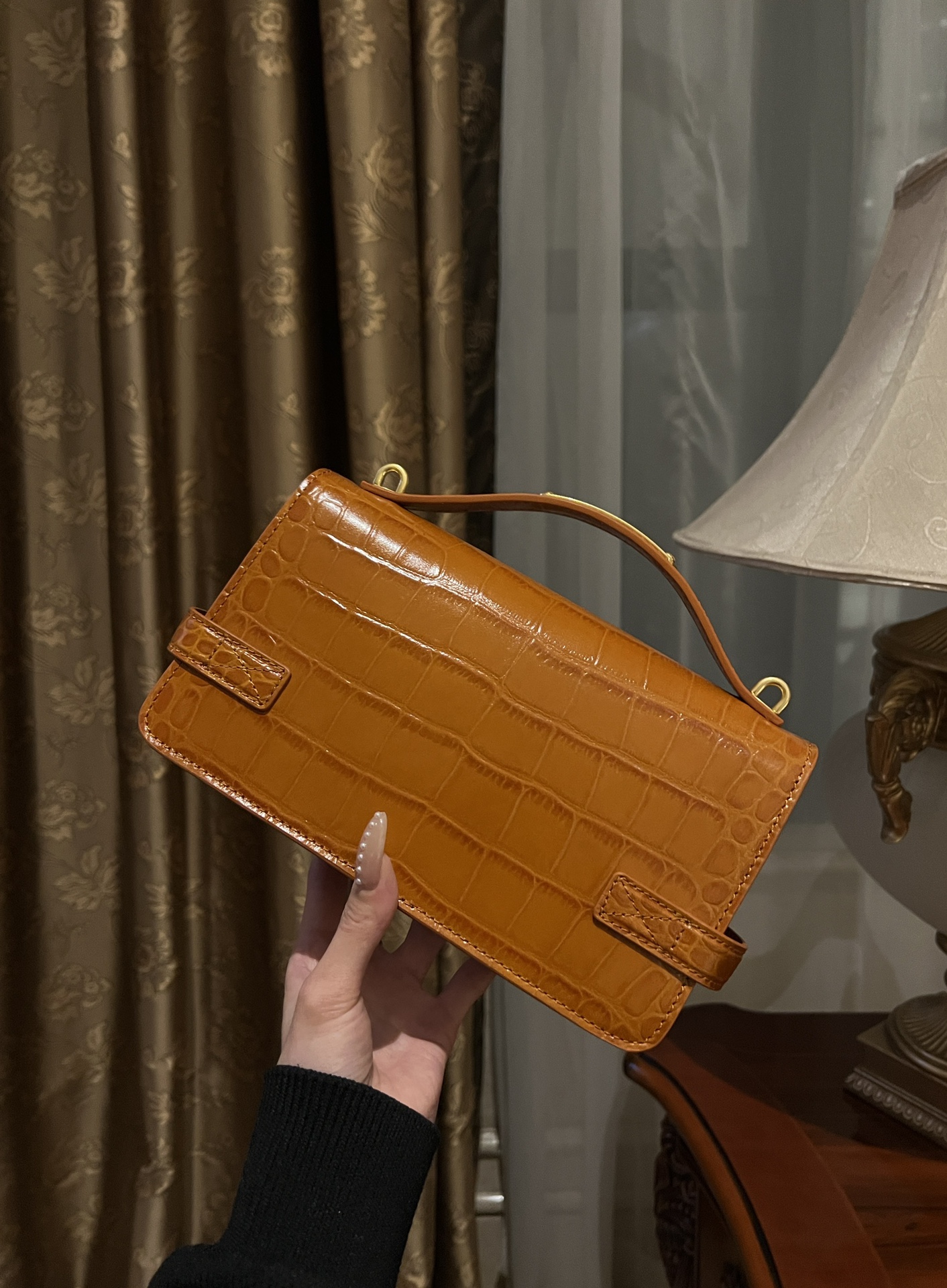 Balmain Bags Balmain Brown Croc Embossed Mini Bag
