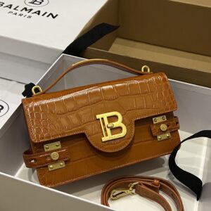 Balmain Smooth leather B-Buzz 24 bag red brown – Women | BALMAIN