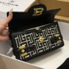 Balmain B-Buzz Shoulder 24 bag in calfskin and PB jacquard canvas