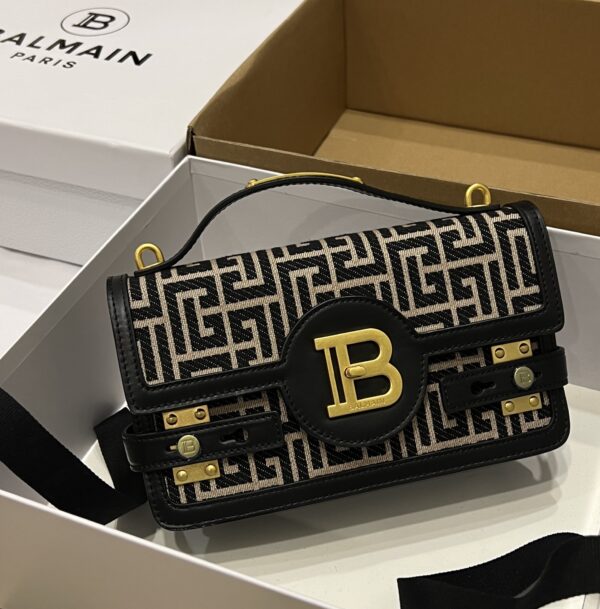 Balmain BBuzz 24 Shoulder Bag in Monogram Jacquard Canvas
