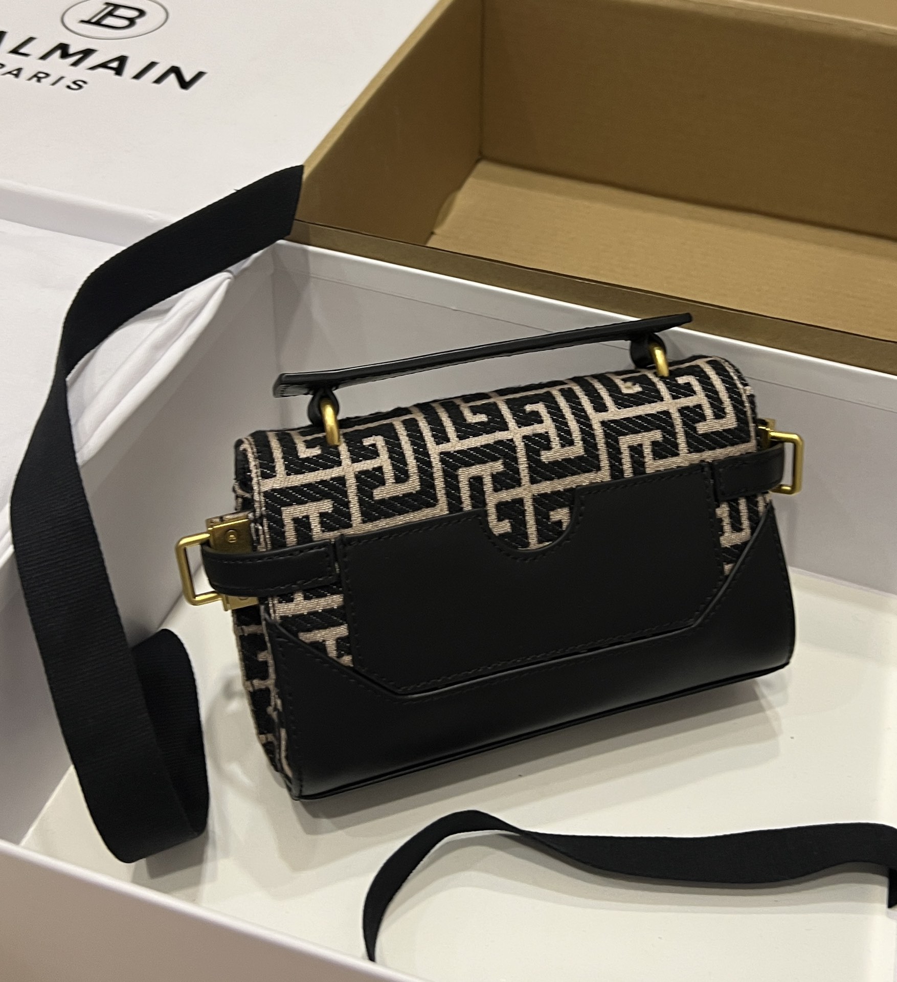 Balmain Women's B-Buzz 19 Leather Bag with Jacquard