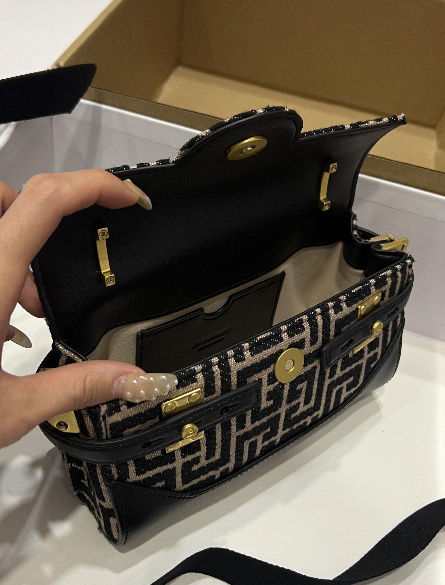 Balmain Women's B-Buzz 19 Leather Bag with Jacquard