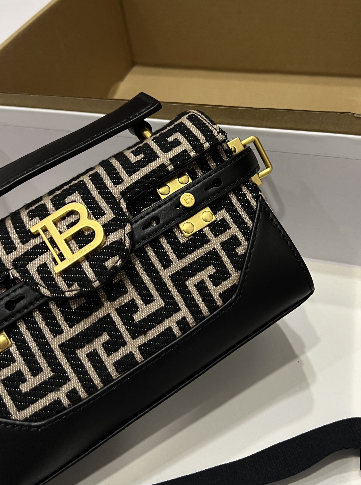 Balmain Women's B-Buzz 19 Leather Bag with Jacquard