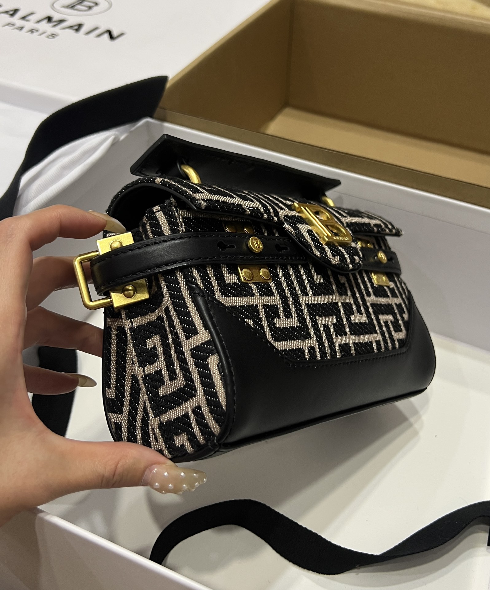 Balmain Women's B-Buzz 19 Leather Bag with Jacquard