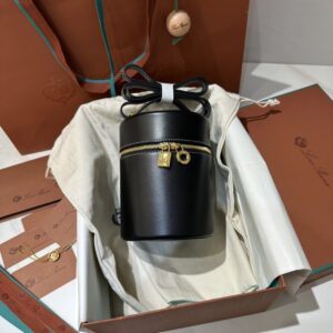 Loro Piana Extra Case Medium Saddle Leather Bucket Bag In Black