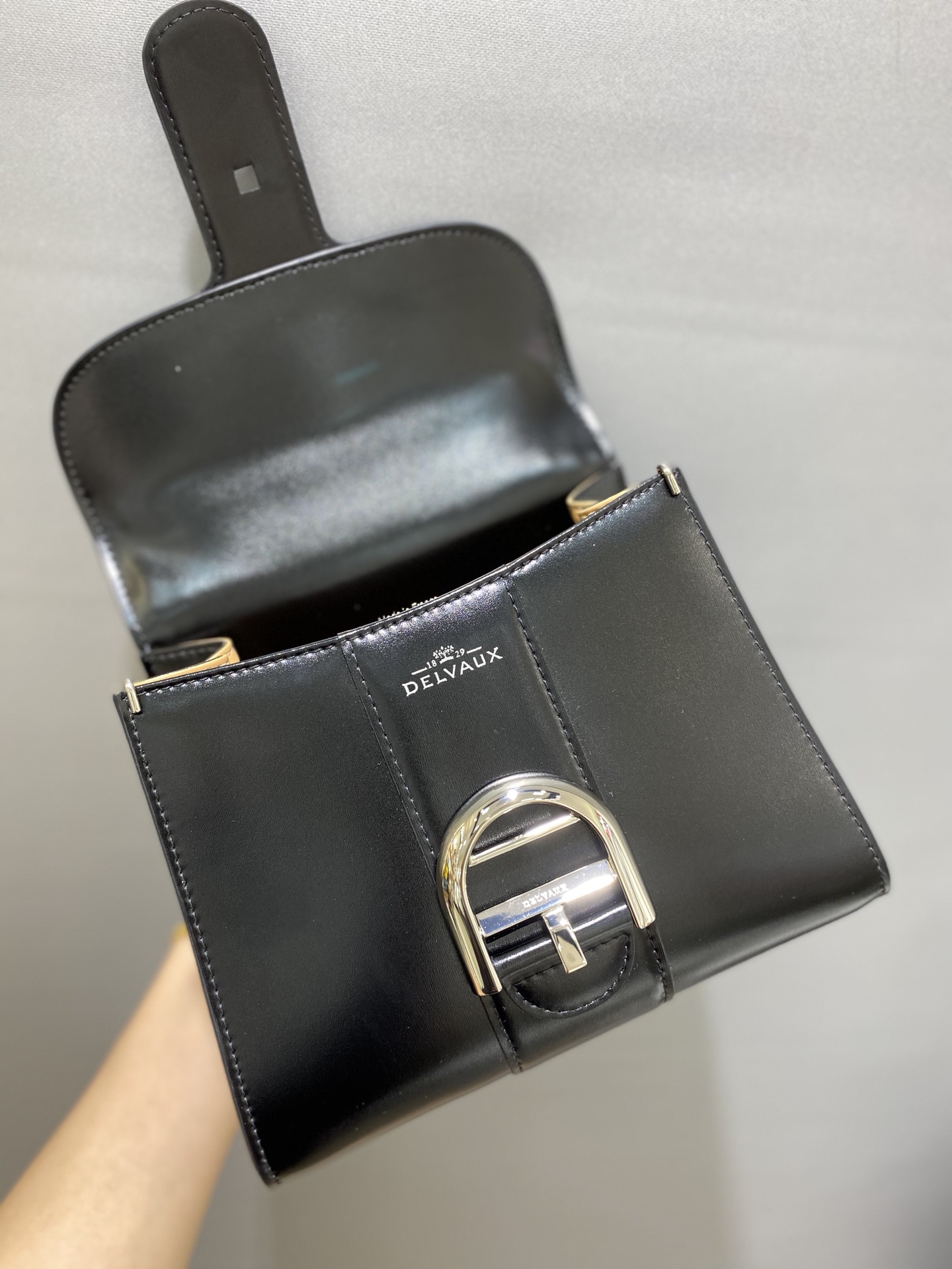 DELVAUX Grained Calfskin Mini Brillant Satchel Light black