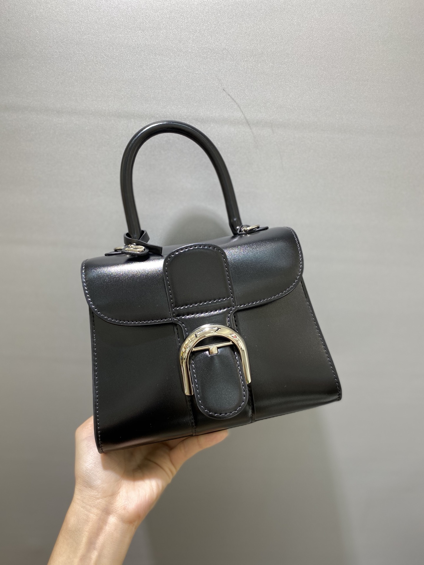 DELVAUX Grained Calfskin Mini Brillant Satchel Light black