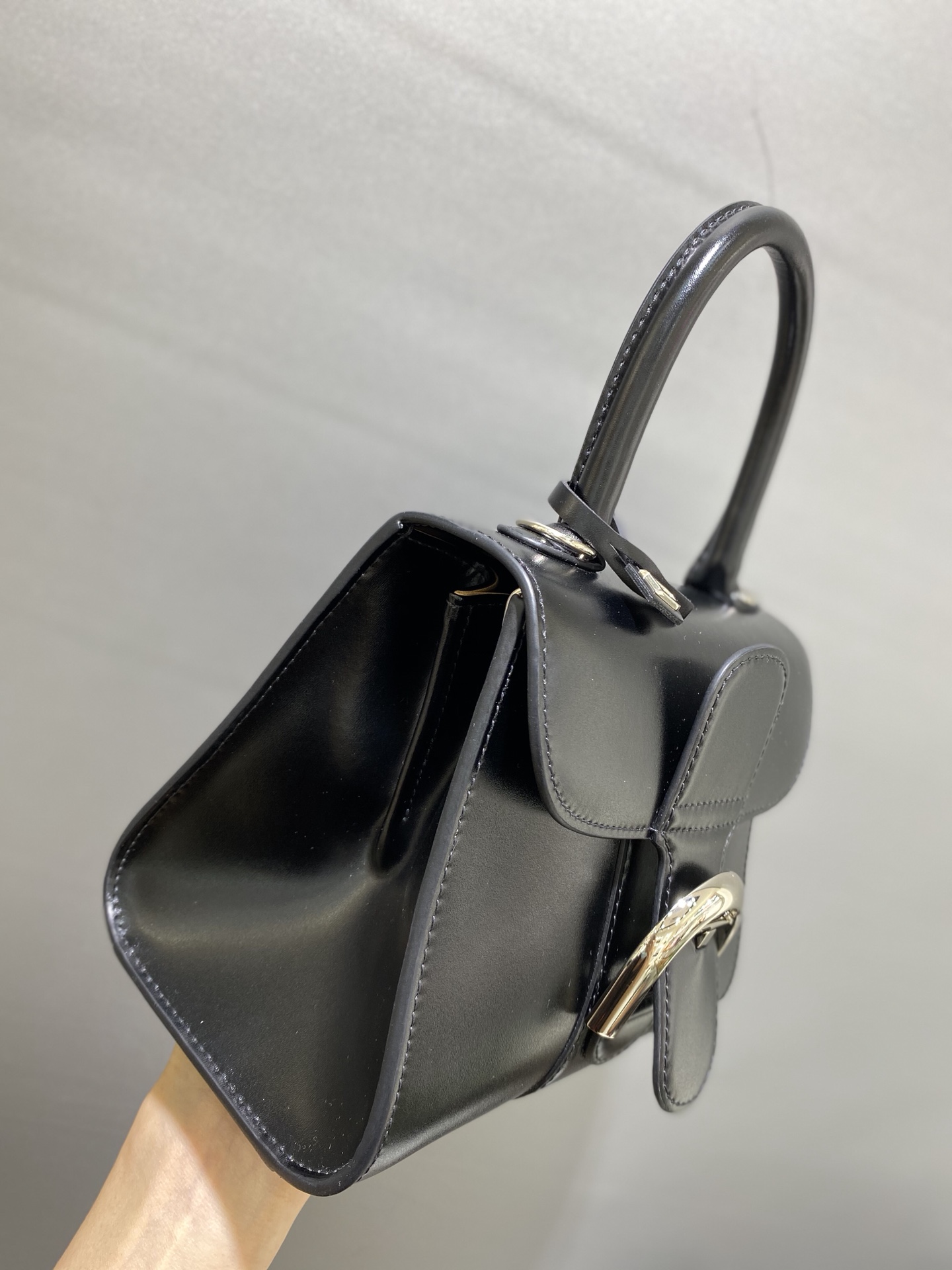 DELVAUX Grained Calfskin Mini Brillant Satchel Light black