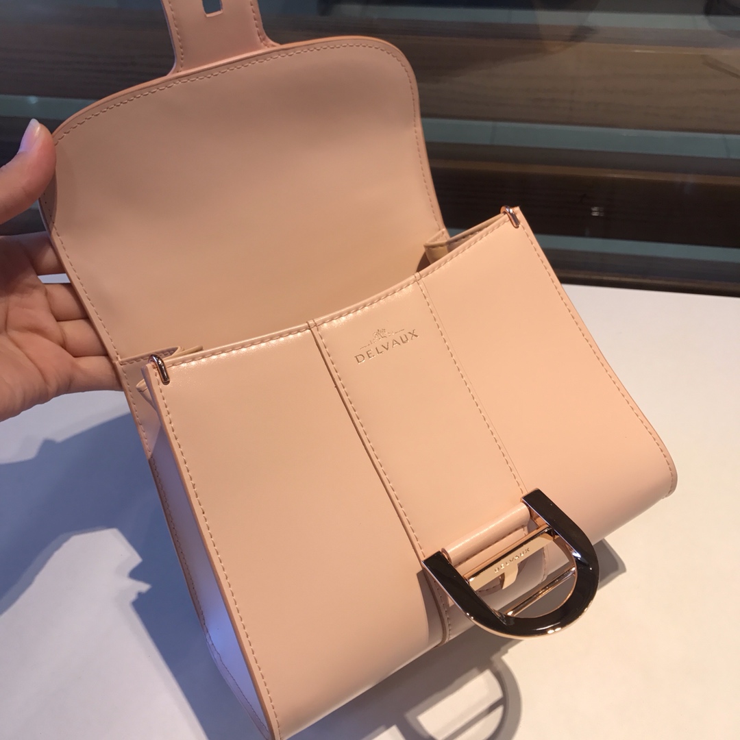 DELVAUX Grained Calfskin Mini Brillant Satchel Light Pink