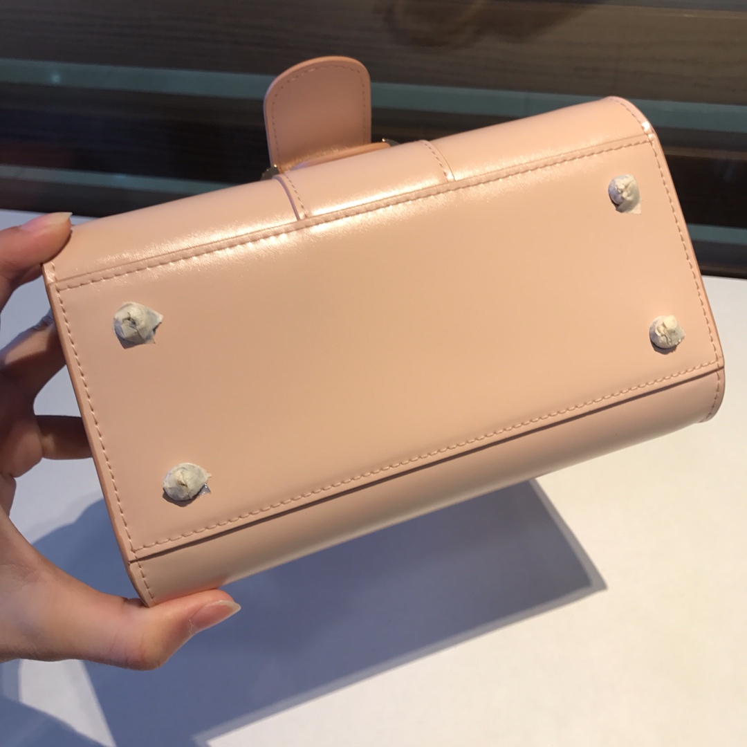 DELVAUX Grained Calfskin Mini Brillant Satchel Light Pink
