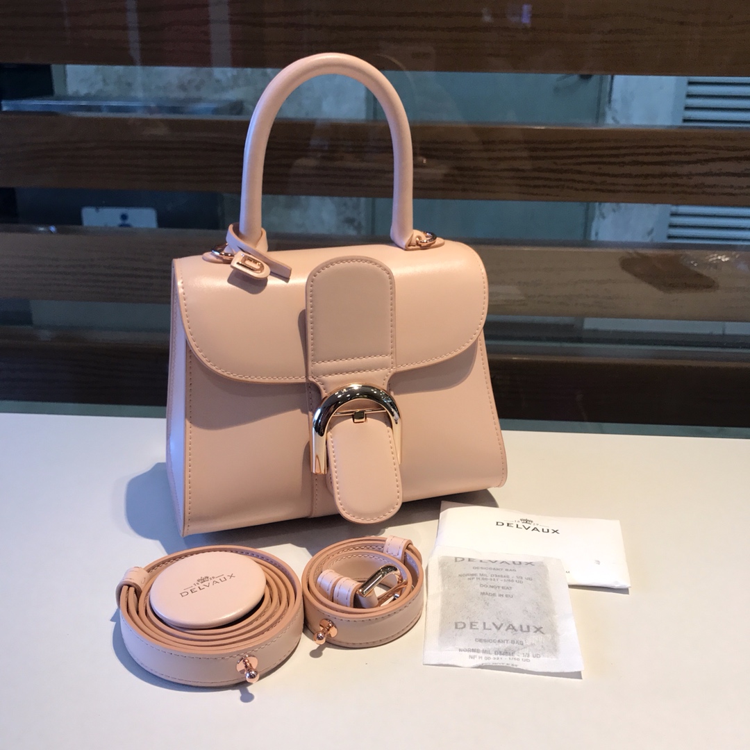 DELVAUX Grained Calfskin Mini Brillant Satchel Light Pink