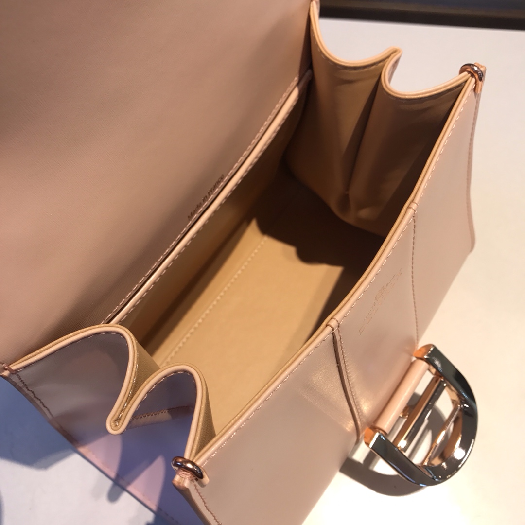DELVAUX Grained Calfskin Mini Brillant Satchel Light Pink