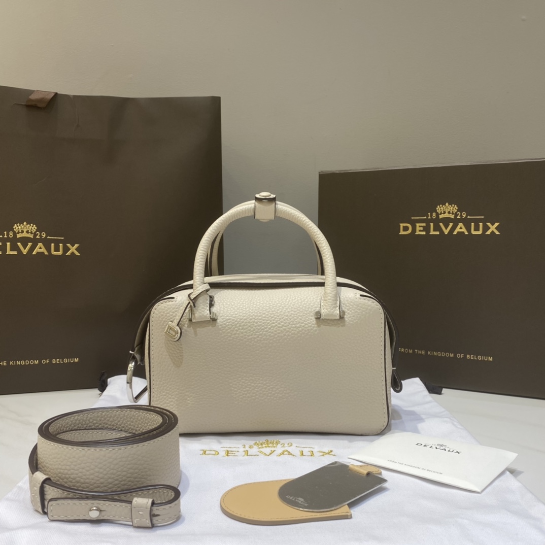 Delvaux Cool Box MM Leather Shoulder Bag White Pony-style