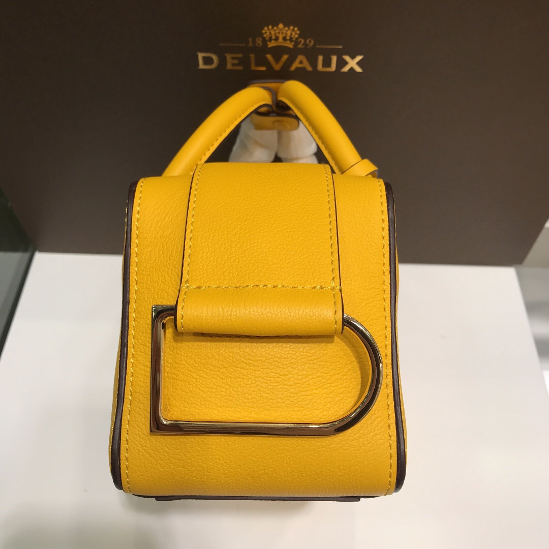 DELVAUX Grained Calfskin Cool Box Satchel Yellow