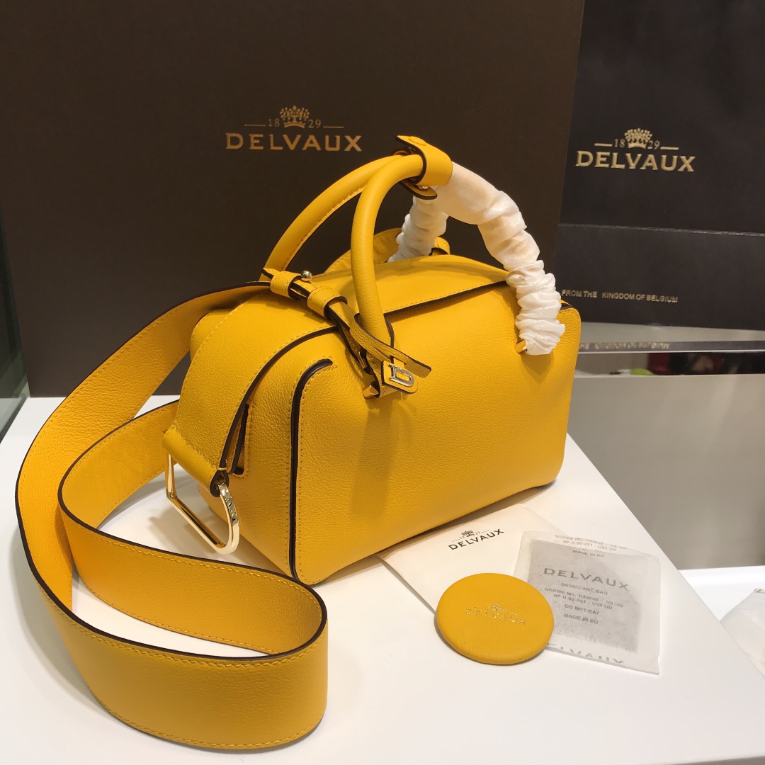 DELVAUX Grained Calfskin Cool Box Satchel Yellow