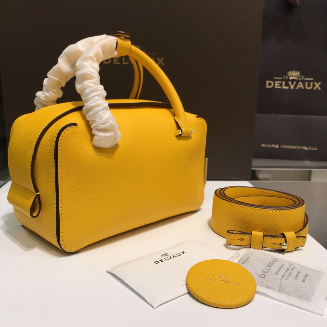 DELVAUX Grained Calfskin Cool Box Satchel Yellow